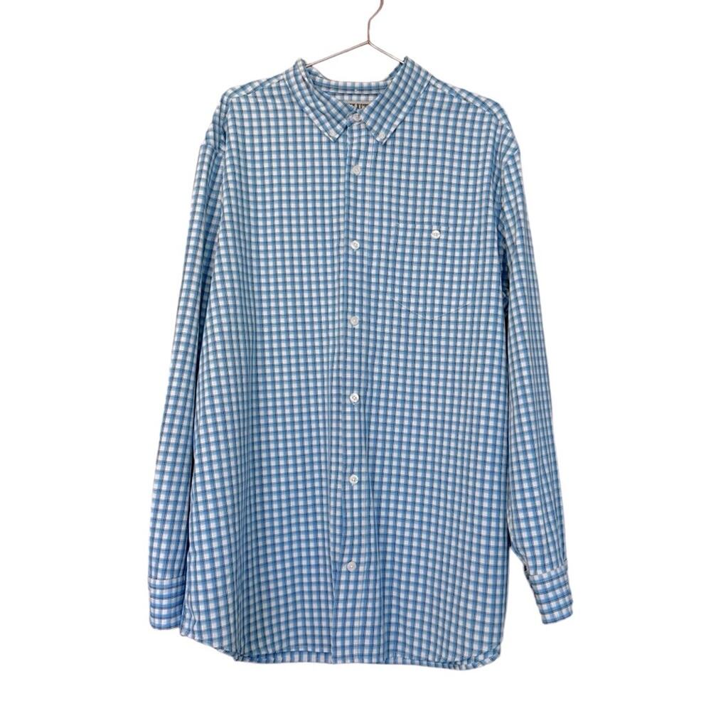 Duluth Trading Co. Button Down Shirt - White & Blue Checks, XL